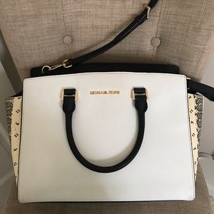 Michael Kors Selma Satchel Saffiano Leather, Snake Embossed With Crossbody